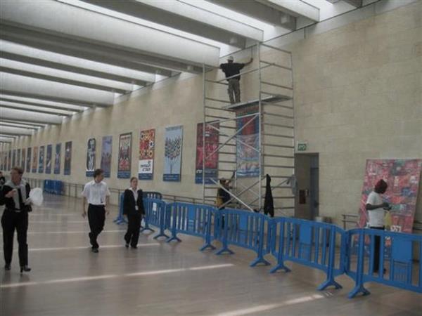 Setting up an Independence Day Posters Exhibition in the Connector.