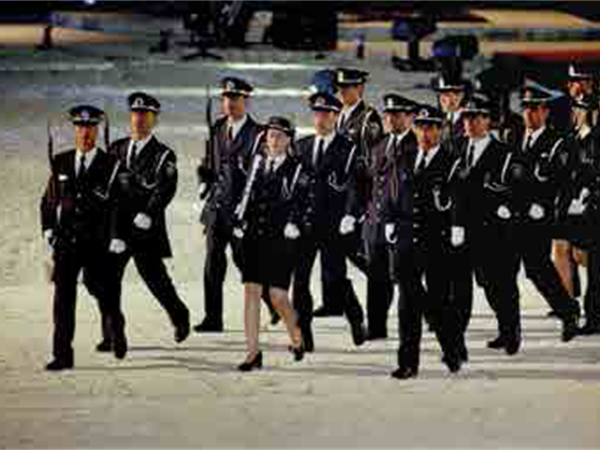 The Knesset Guard marching on the s 50th ׳ Mount Herzl plaza during Israel anniversary celebrations